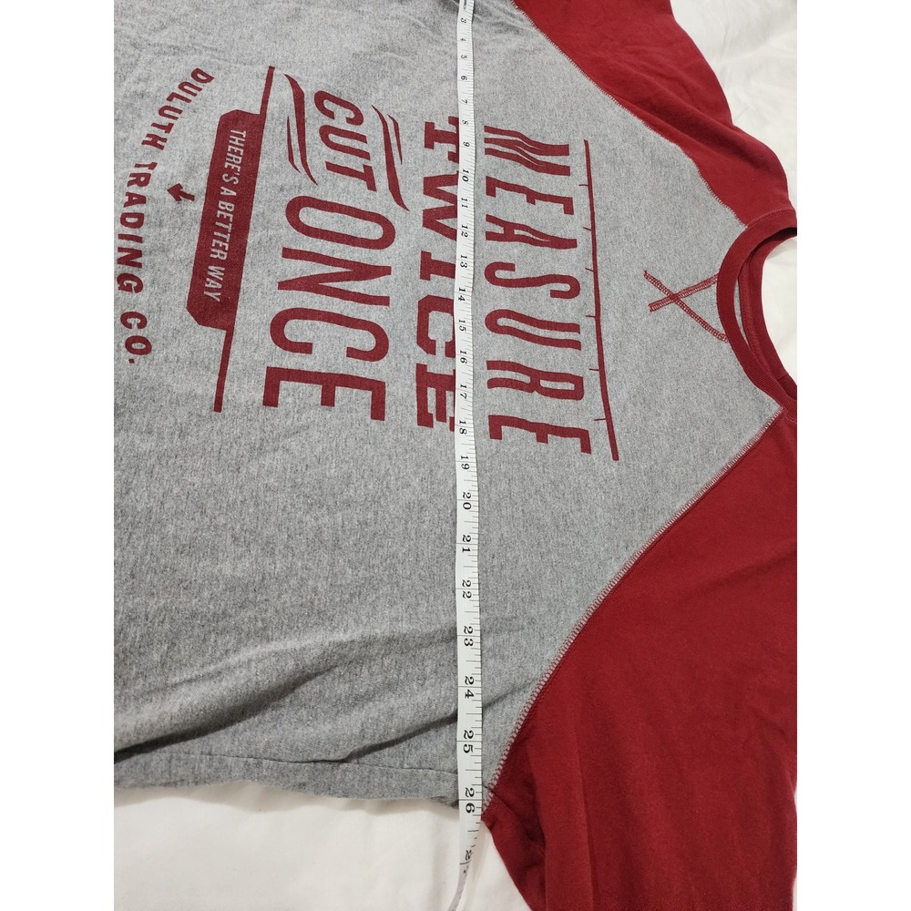 Duluth Trading Co Mens XL Longtail Baseball Raglan Measure Twice Cut Once Shirt